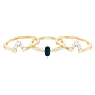 Rosec Jewels-Natural Marquise Cut Blue Sapphire and Diamond Three Piece Stackable Ring Set