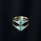Rosec Jewels-Emerald Cut Emerald Engagement Ring with Diamond Trio