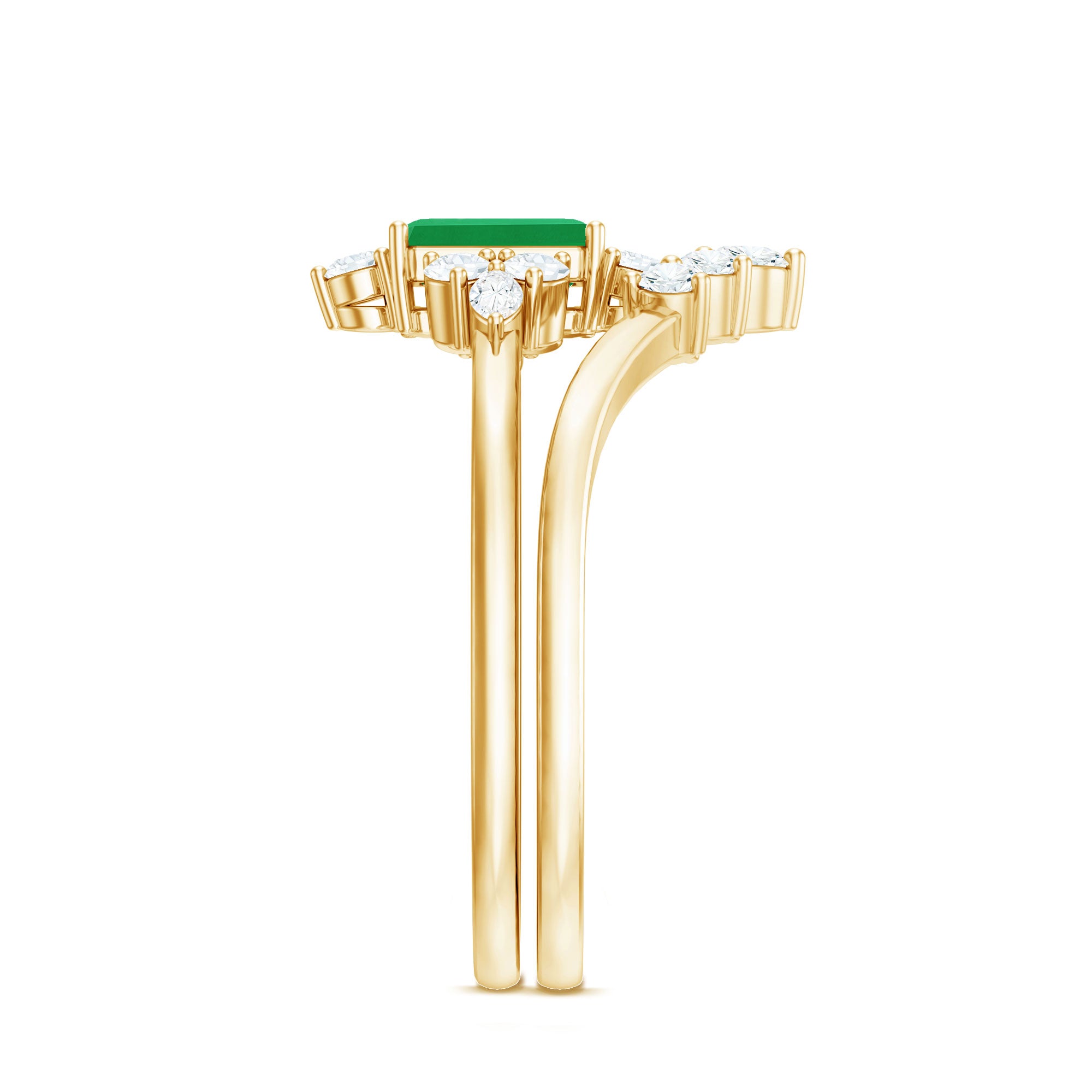 Rosec Jewels-Natural Emerald Diamond Emerald Cut Engagement Ring and Wedding Band Set