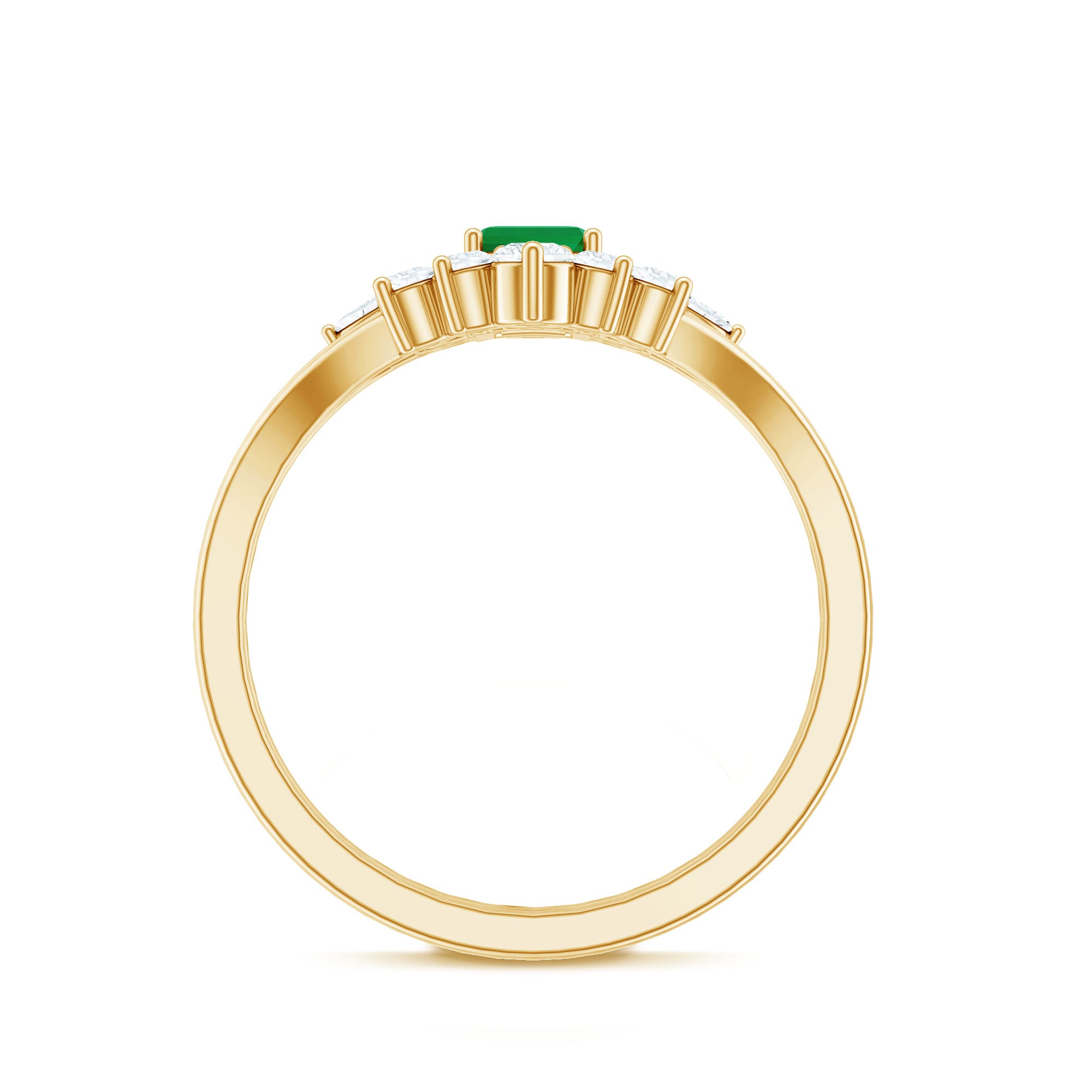Rosec Jewels-Natural Emerald Diamond Emerald Cut Engagement Ring and Wedding Band Set