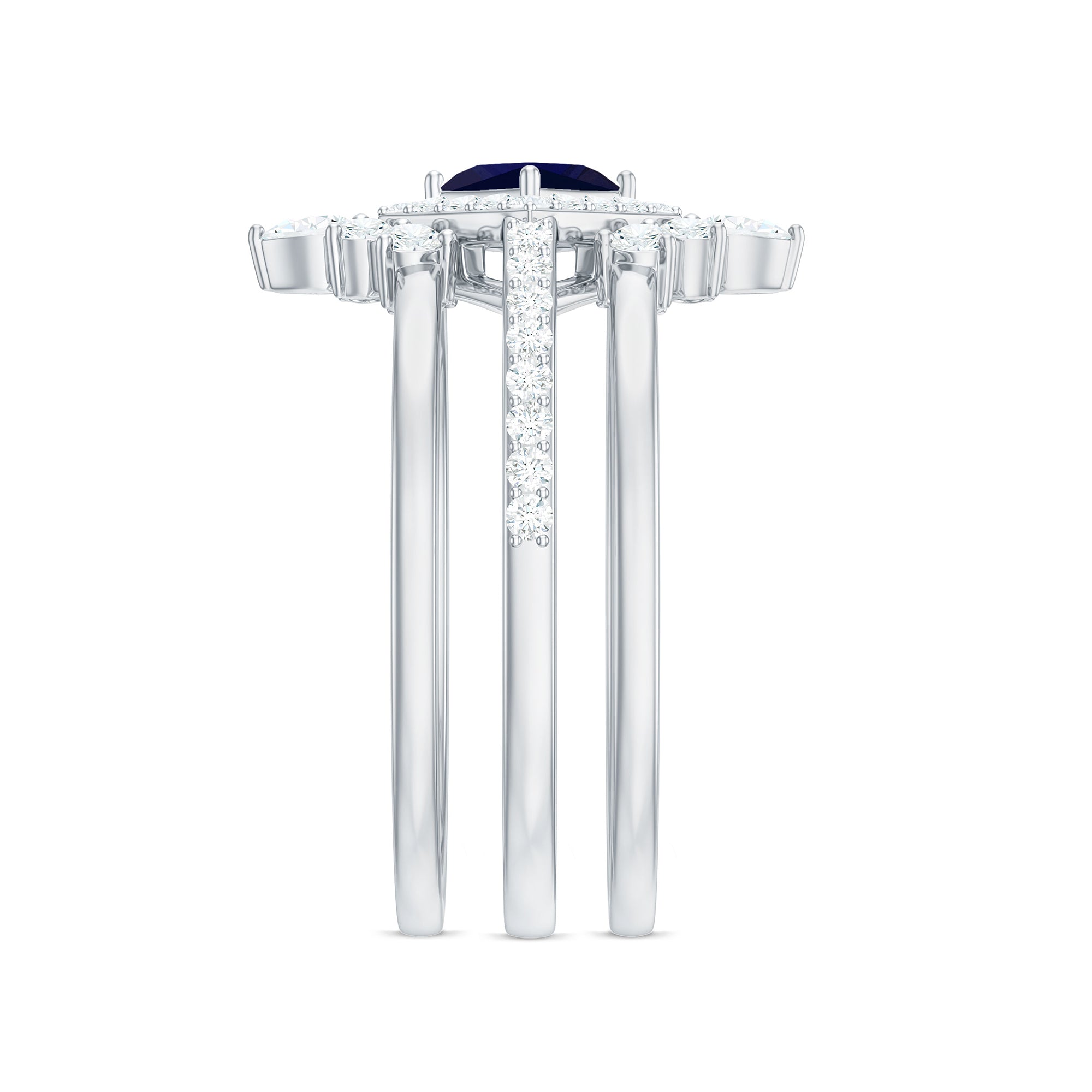 Rosec Jewels-1.5 CT Princess Cut Blue Sapphire Bridal Ring Set with Moissanite Halo