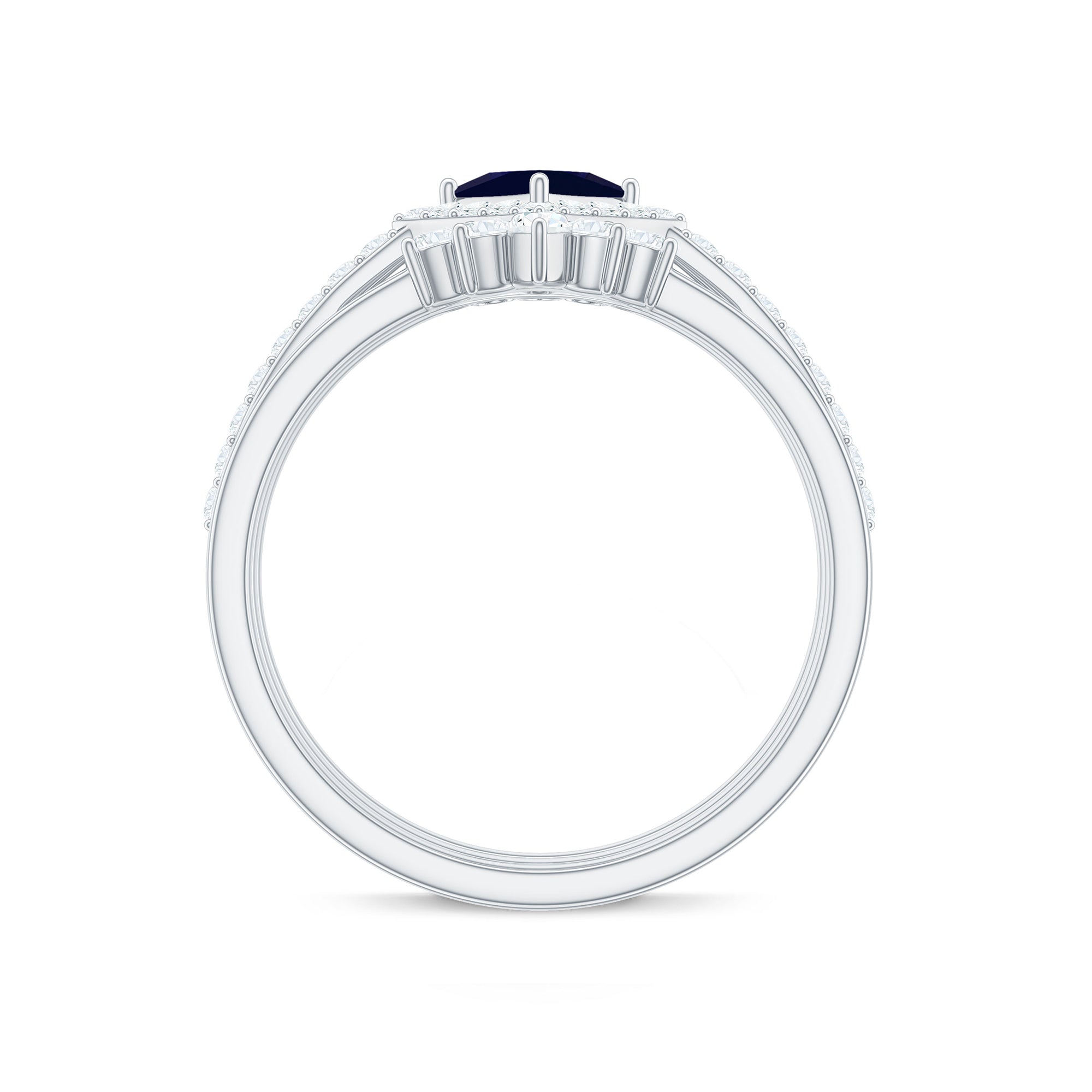 Rosec Jewels-1.5 CT Princess Cut Blue Sapphire Bridal Ring Set with Moissanite Halo