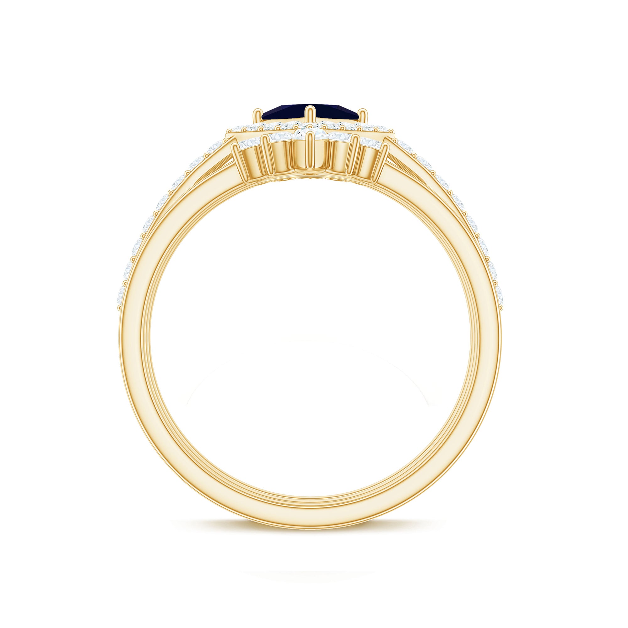 Rosec Jewels-1.5 CT Princess Cut Blue Sapphire Bridal Ring Set with Moissanite Halo