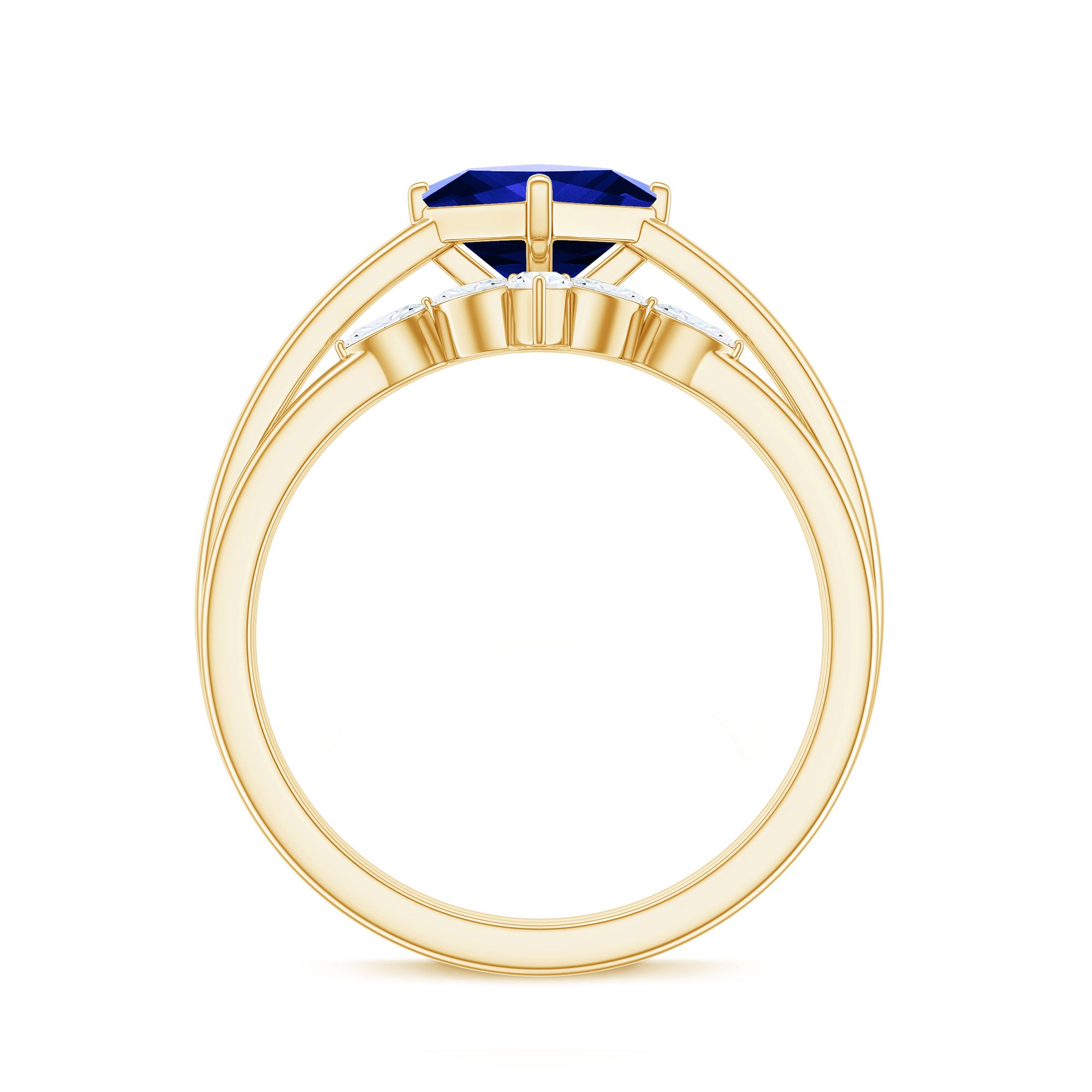 Certified Lab Grown Blue Sapphire Princess Cut Engagement Ring Set with Diamond AAAA - Rosec Jewels