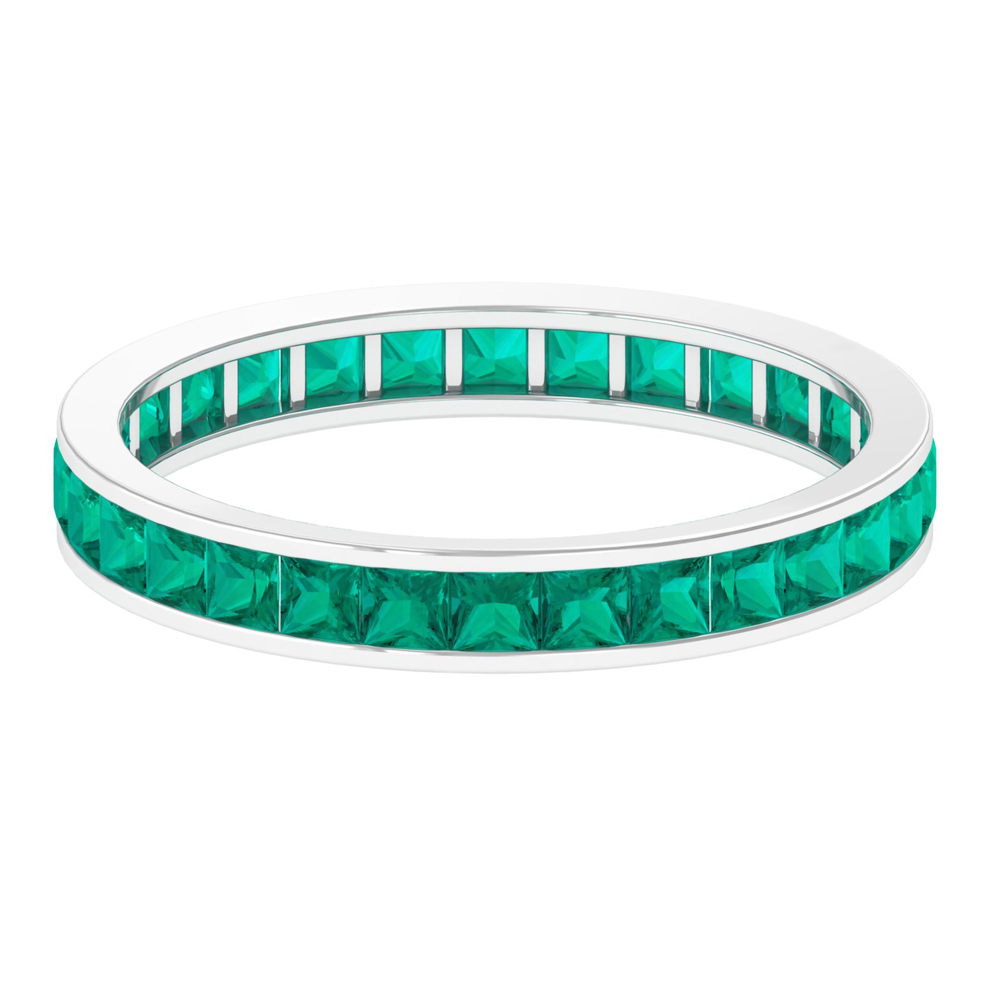 Channel Set Princess Cut Emerald Eternity Ring Emerald - ( AAA ) - Quality - Rosec Jewels