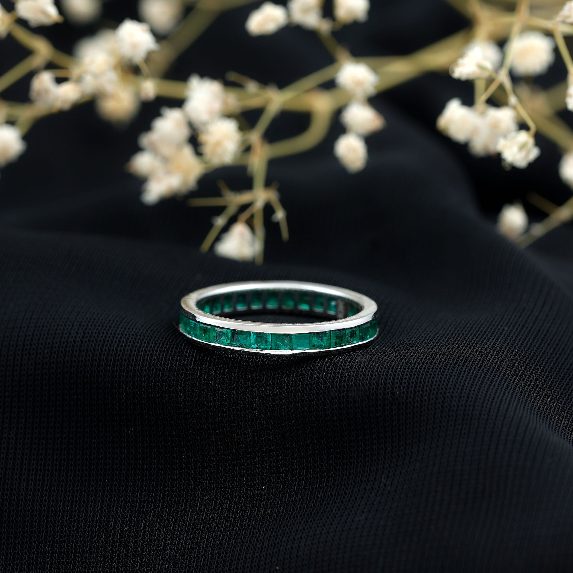 Rosec Jewels-Channel Set Princess Cut Emerald Eternity Band Ring