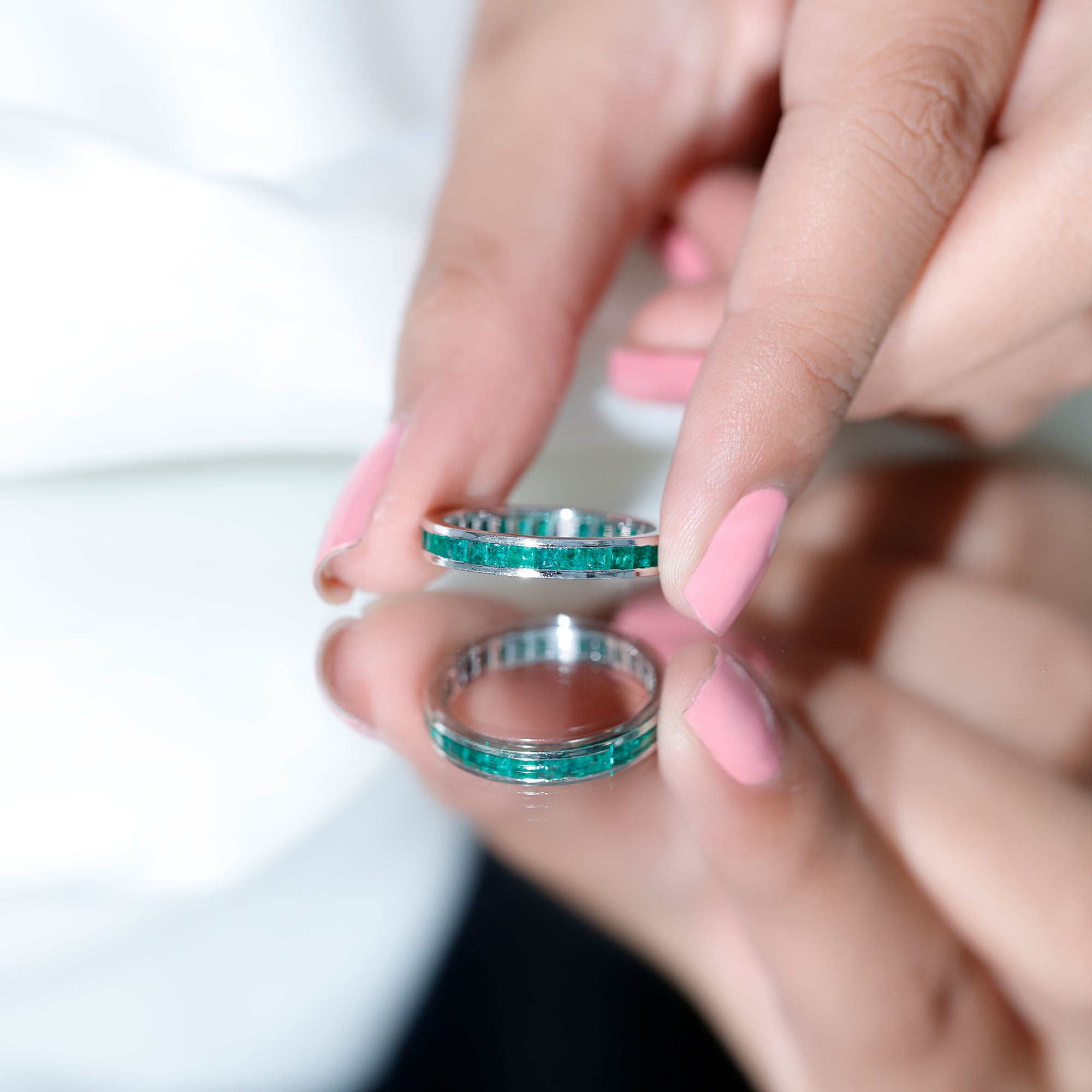 Rosec Jewels-Channel Set Princess Cut Emerald Eternity Band Ring