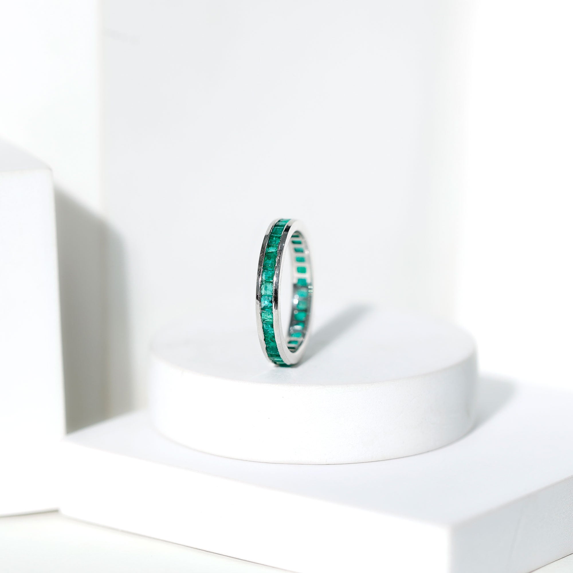 Rosec Jewels-Channel Set Princess Cut Emerald Eternity Band Ring