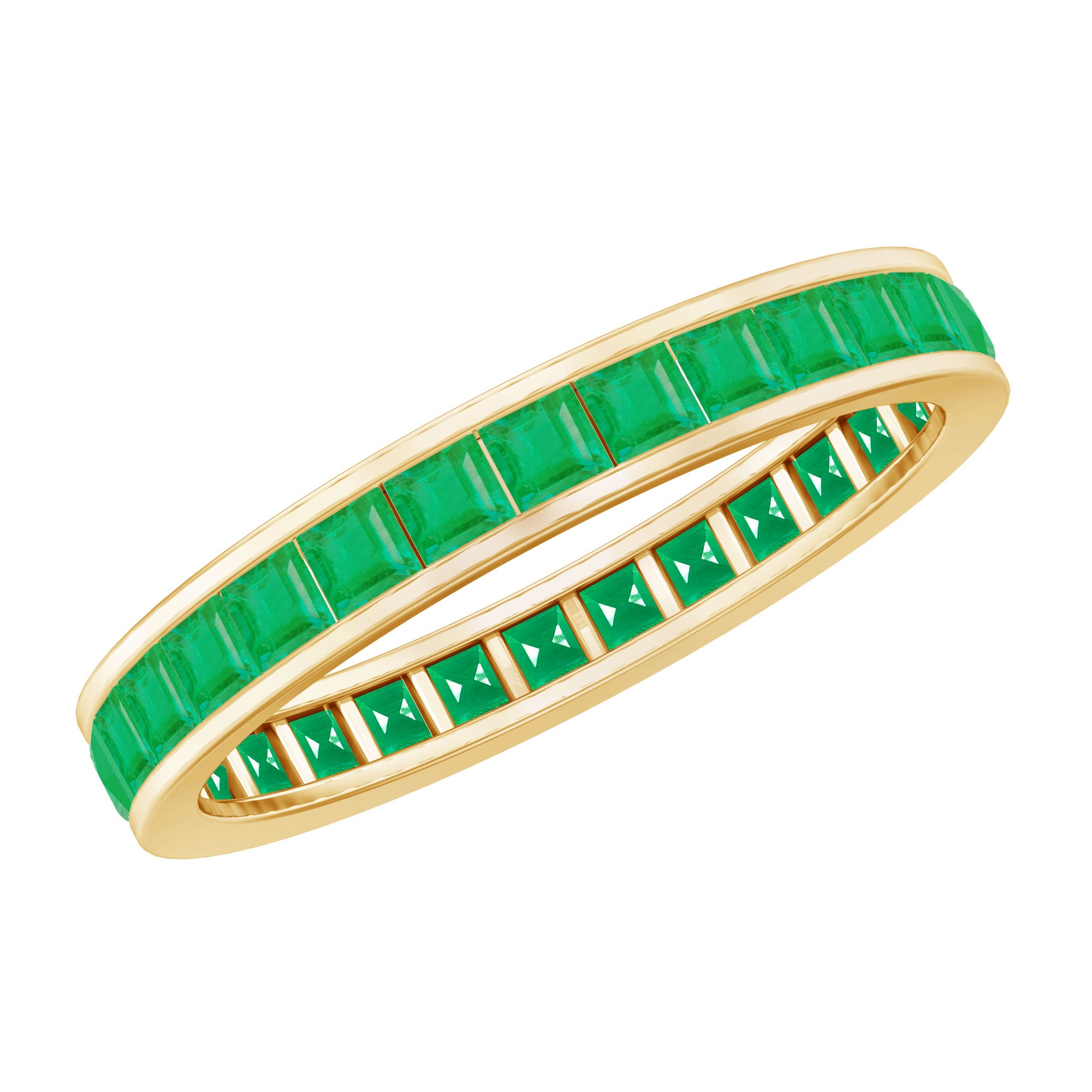 Rosec Jewels-Channel Set Princess Cut Emerald Eternity Band Ring