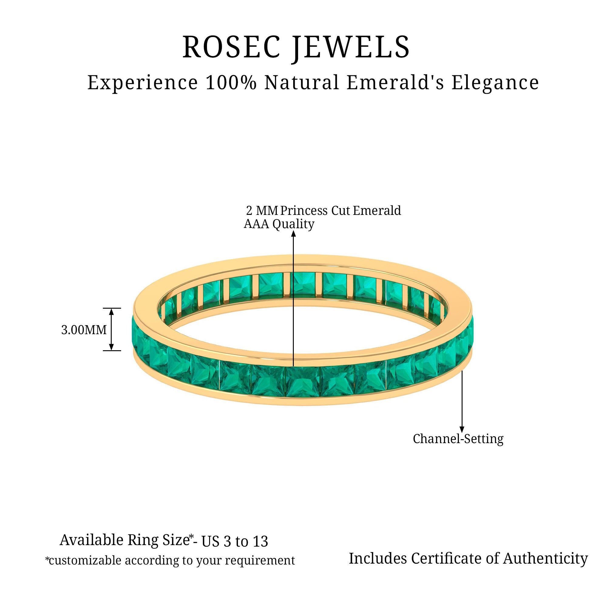 Channel Set Princess Cut Emerald Eternity Ring Emerald - ( AAA ) - Quality - Rosec Jewels