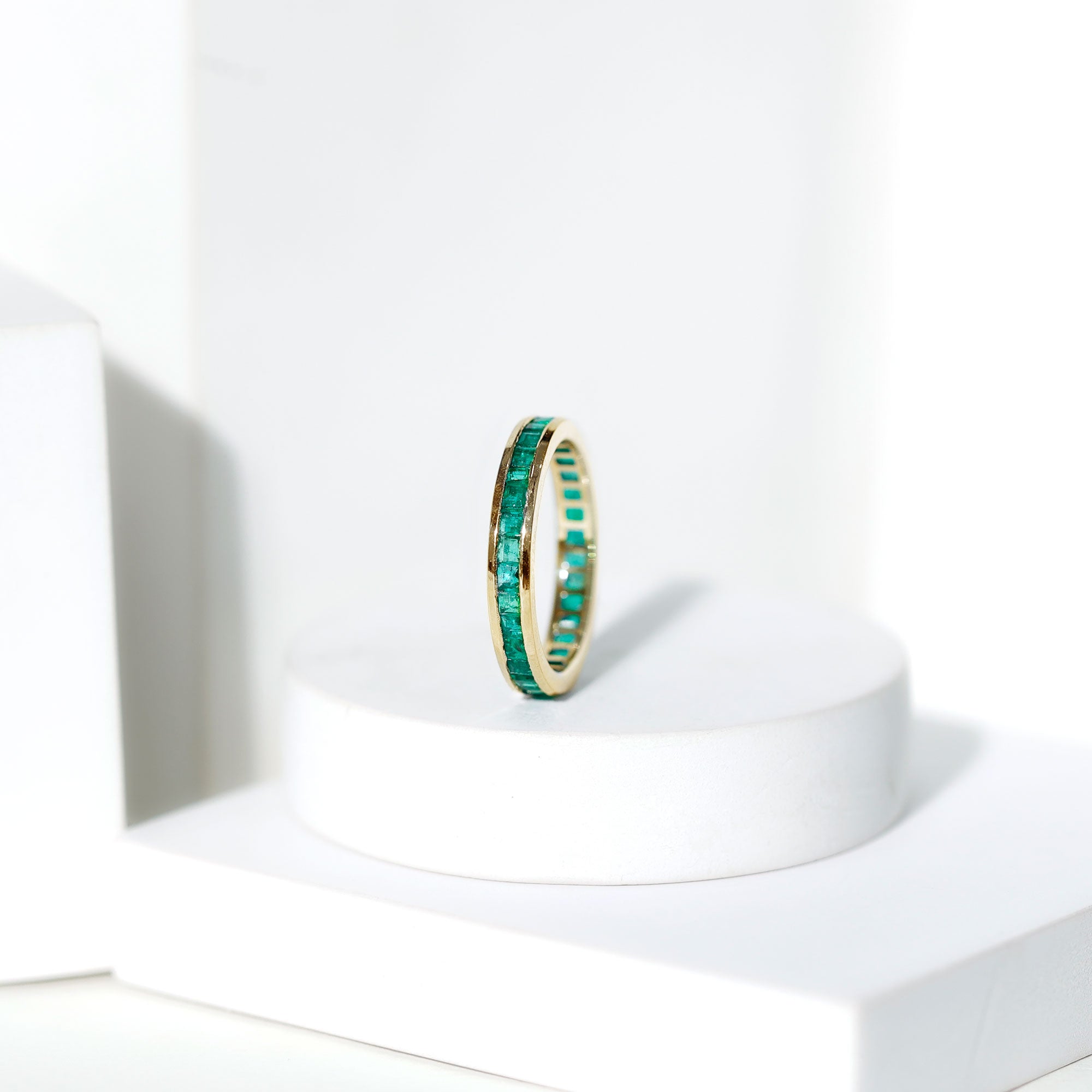 Rosec Jewels-Channel Set Princess Cut Emerald Eternity Band Ring
