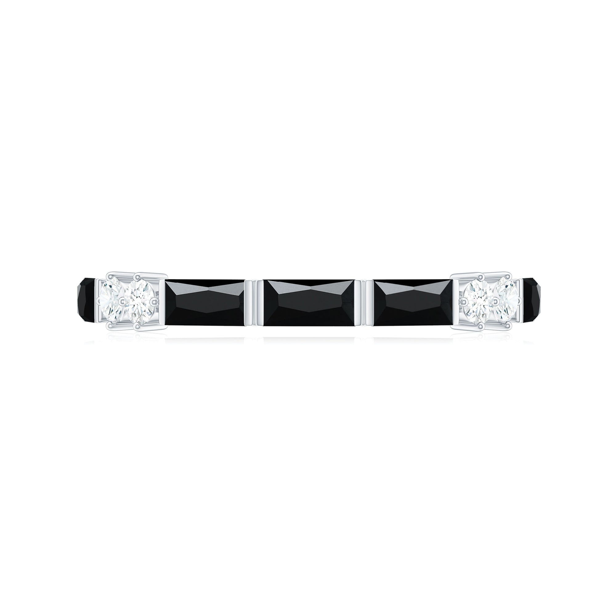 Certified Baguette Lab Grown Black and White Diamond Half Eternity Ring for Women AAAA ( Synthetic ) - Rosec Jewels