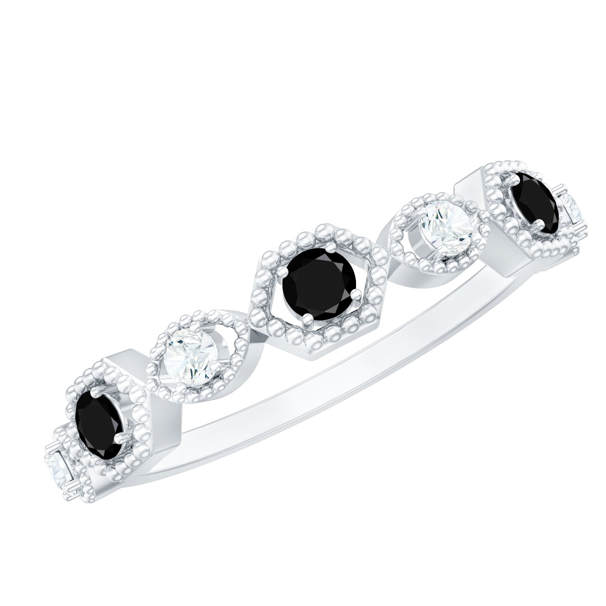 Certified Lab Grown Black and White Diamond Half Eternity Ring AAAA ( Synthetic ) - Rosec Jewels