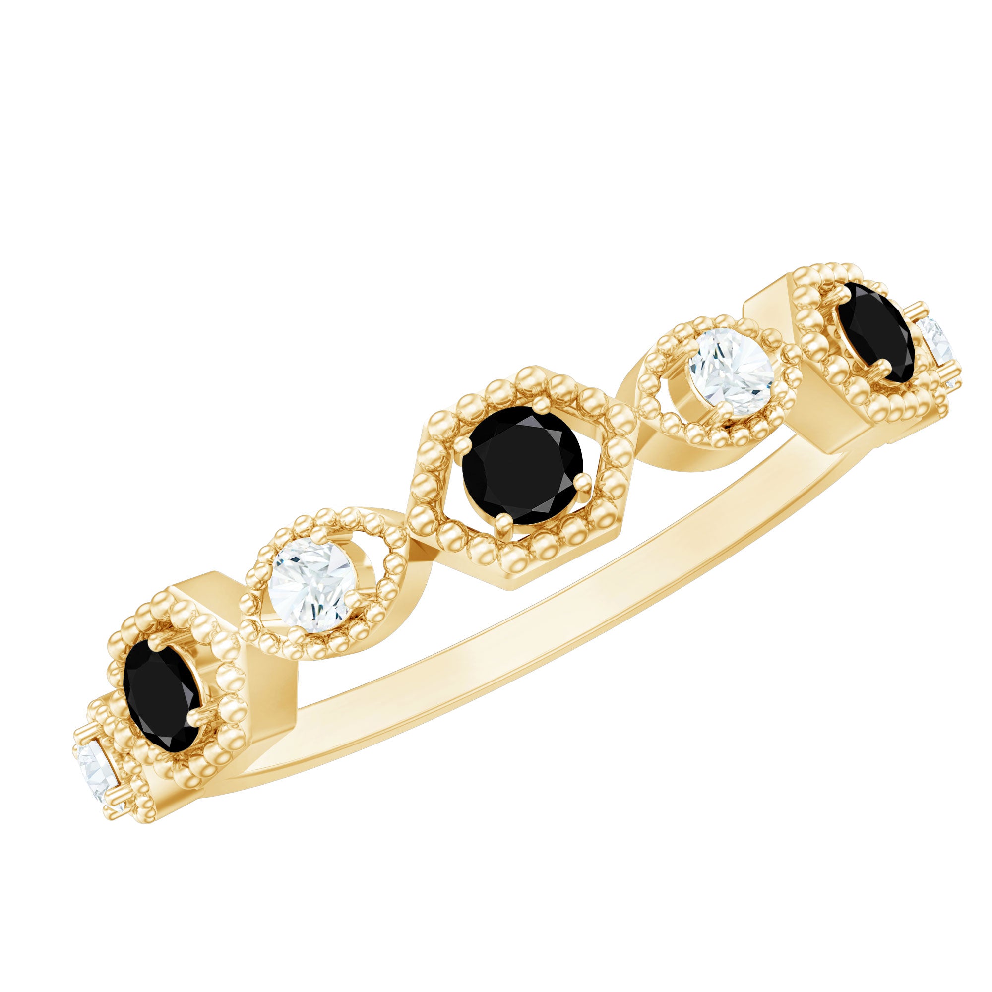 Certified Lab Grown Black and White Diamond Half Eternity Ring AAAA ( Synthetic ) - Rosec Jewels