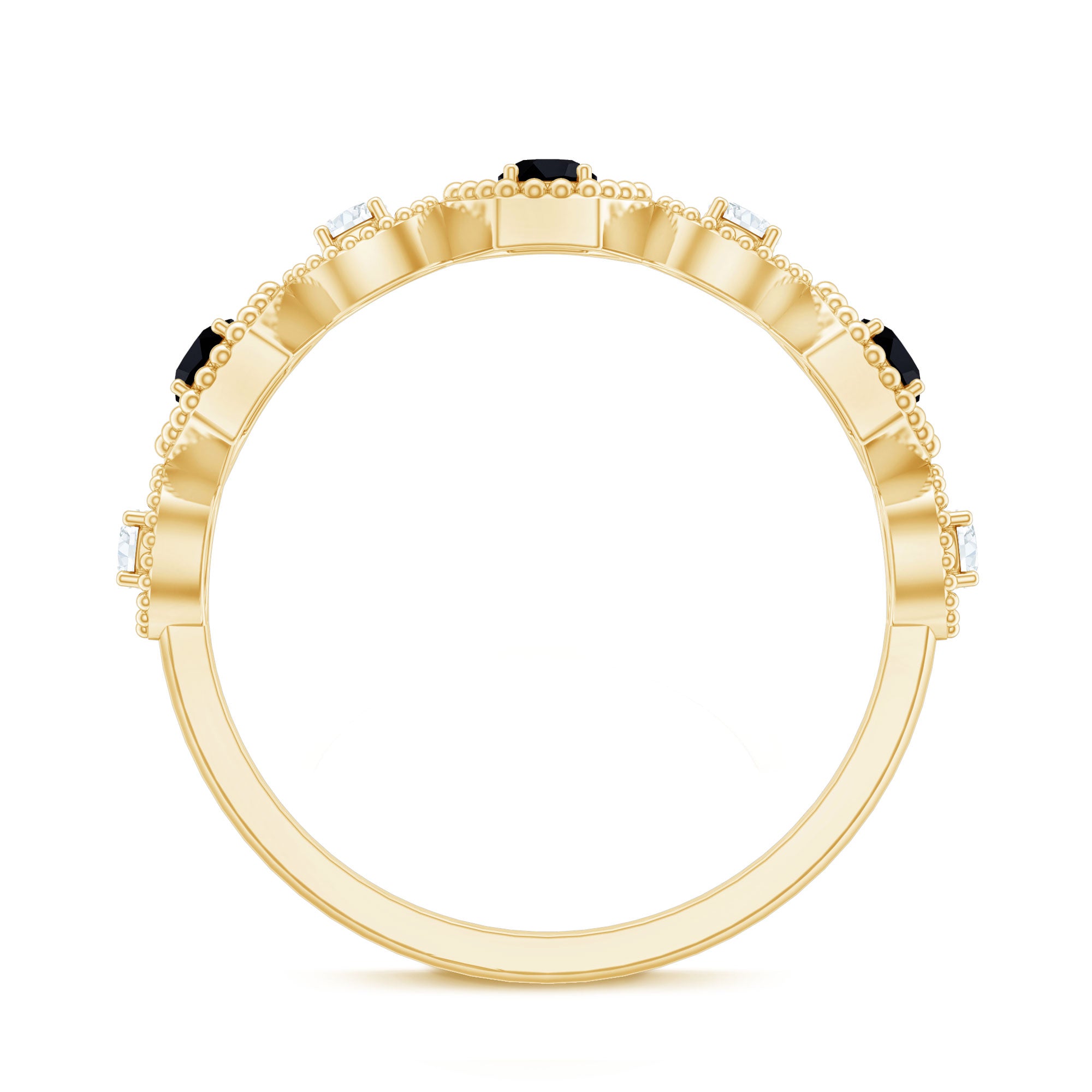 Certified Lab Grown Black and White Diamond Half Eternity Ring AAAA ( Synthetic ) - Rosec Jewels