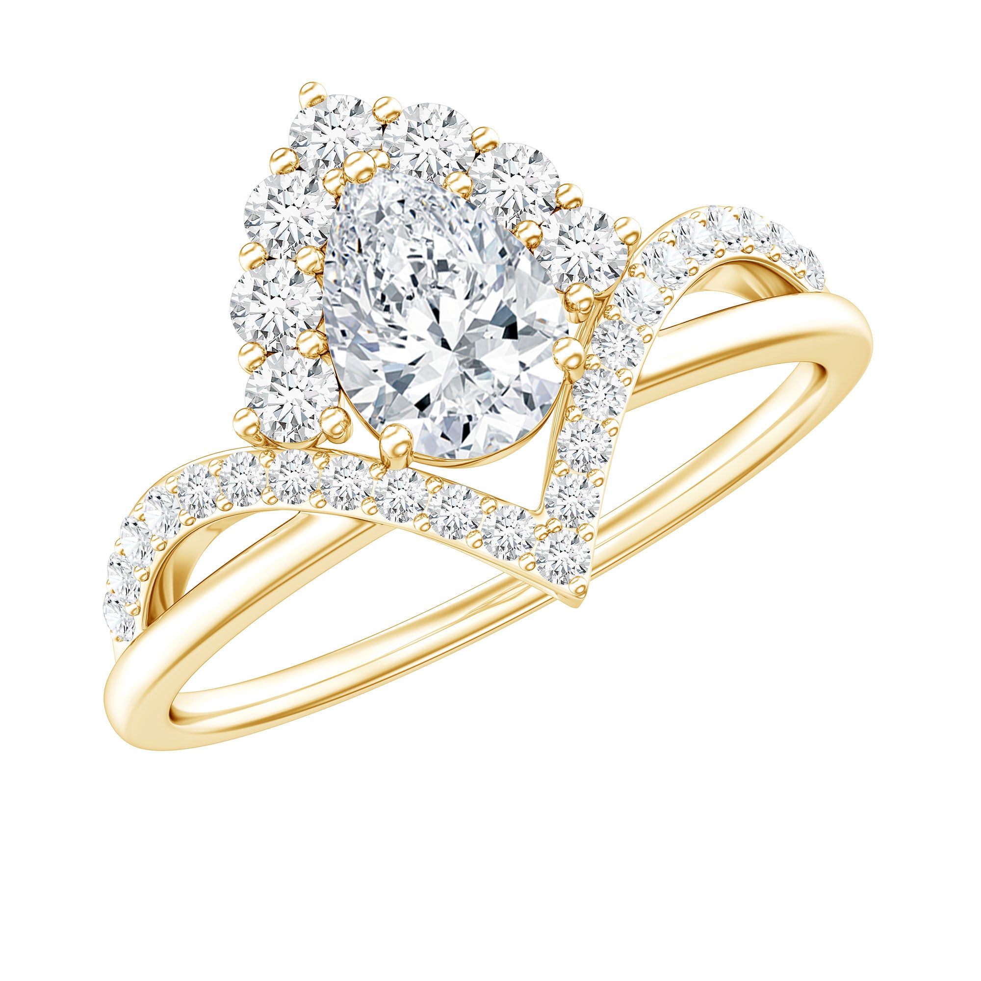 Women's Pear Shaped Moissanite Designer Engagement Ring in Silver D-VS1 14K Yellow Gold Plated Silver - Rosec Jewels