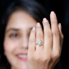 Women's Pear Shaped Moissanite Designer Engagement Ring in Silver D-VS1 14K Yellow Gold Plated Silver - Rosec Jewels