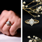 Women's Pear Shaped Moissanite Designer Engagement Ring in Silver D-VS1 14K Yellow Gold Plated Silver - Rosec Jewels