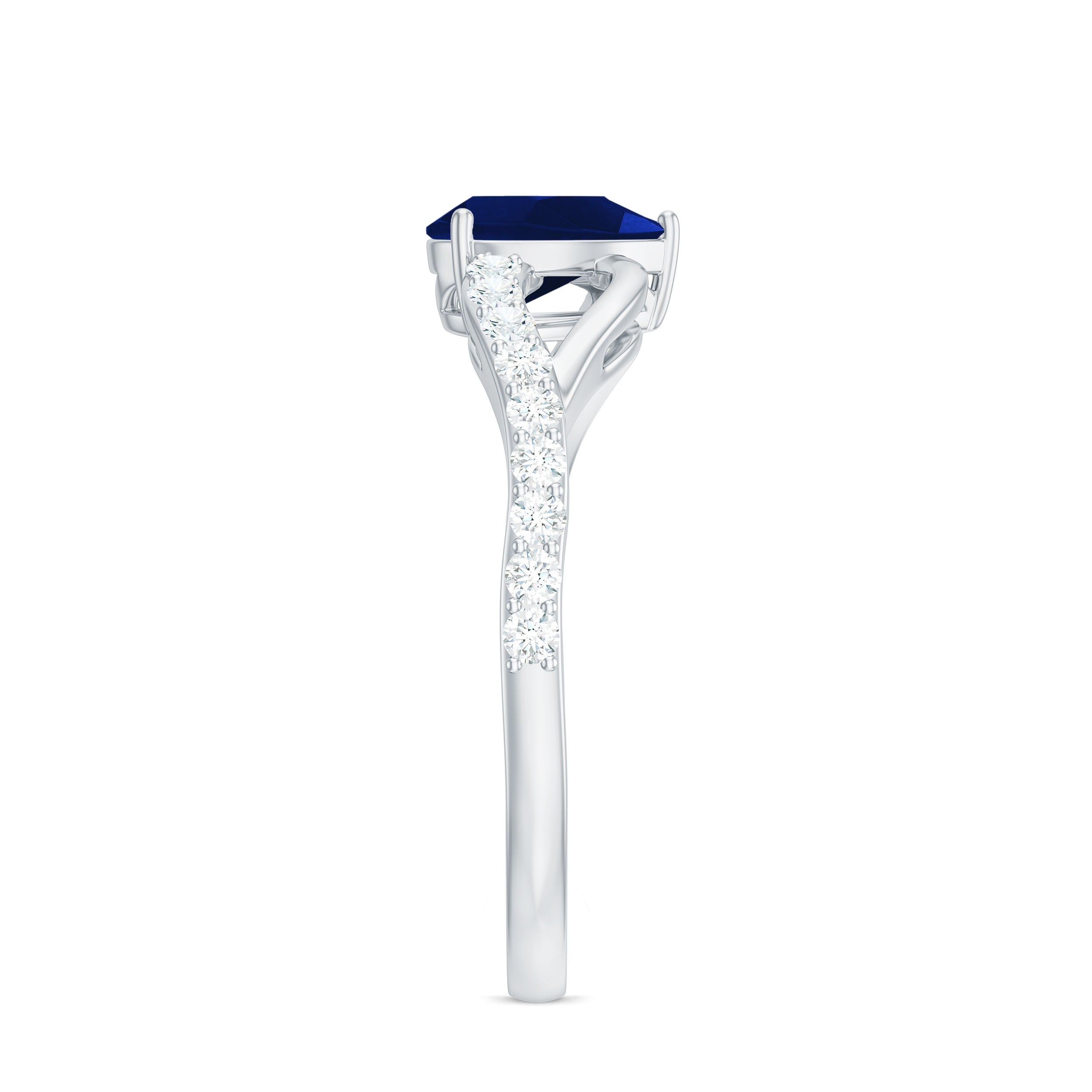 Rosec Jewels-Genuine 0.5 Carat Pear Shaped Blue Sapphire Split Shank Engagement Ring with Certificate
