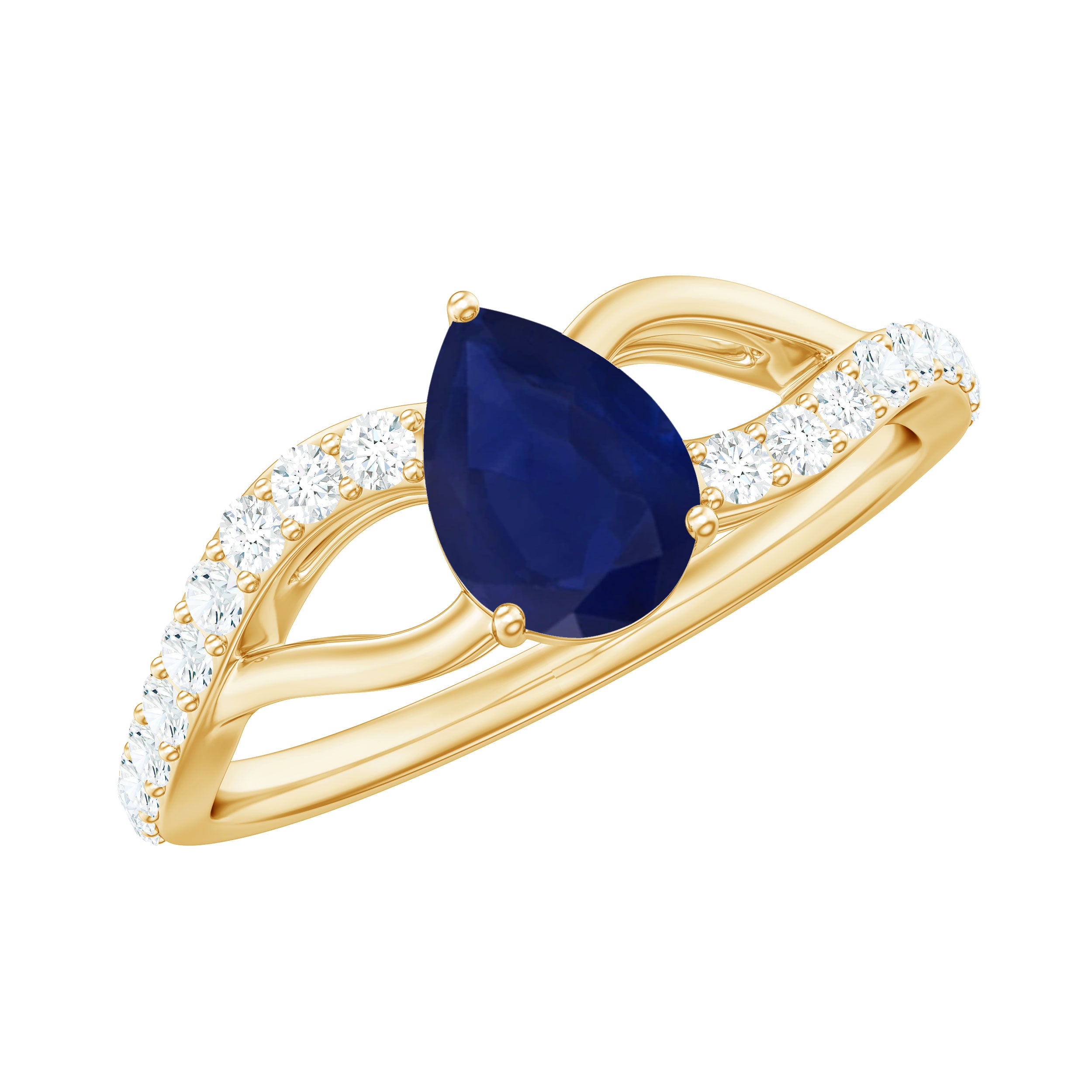 Rosec Jewels-Genuine 0.5 Carat Pear Shaped Blue Sapphire Split Shank Engagement Ring with Certificate