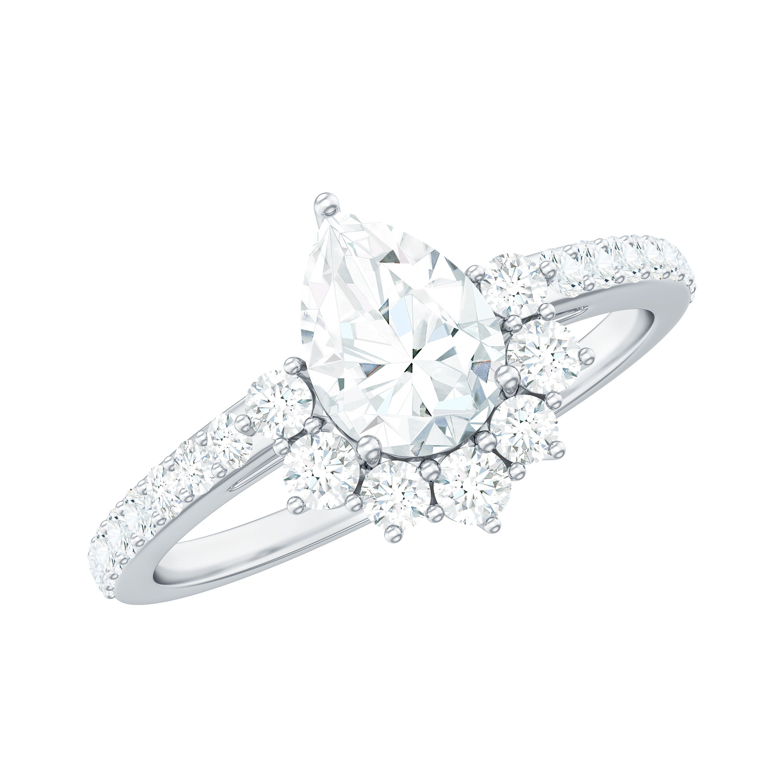 Rosec Jewels-Moissanite Teardrop Engagement Ring with Half Halo