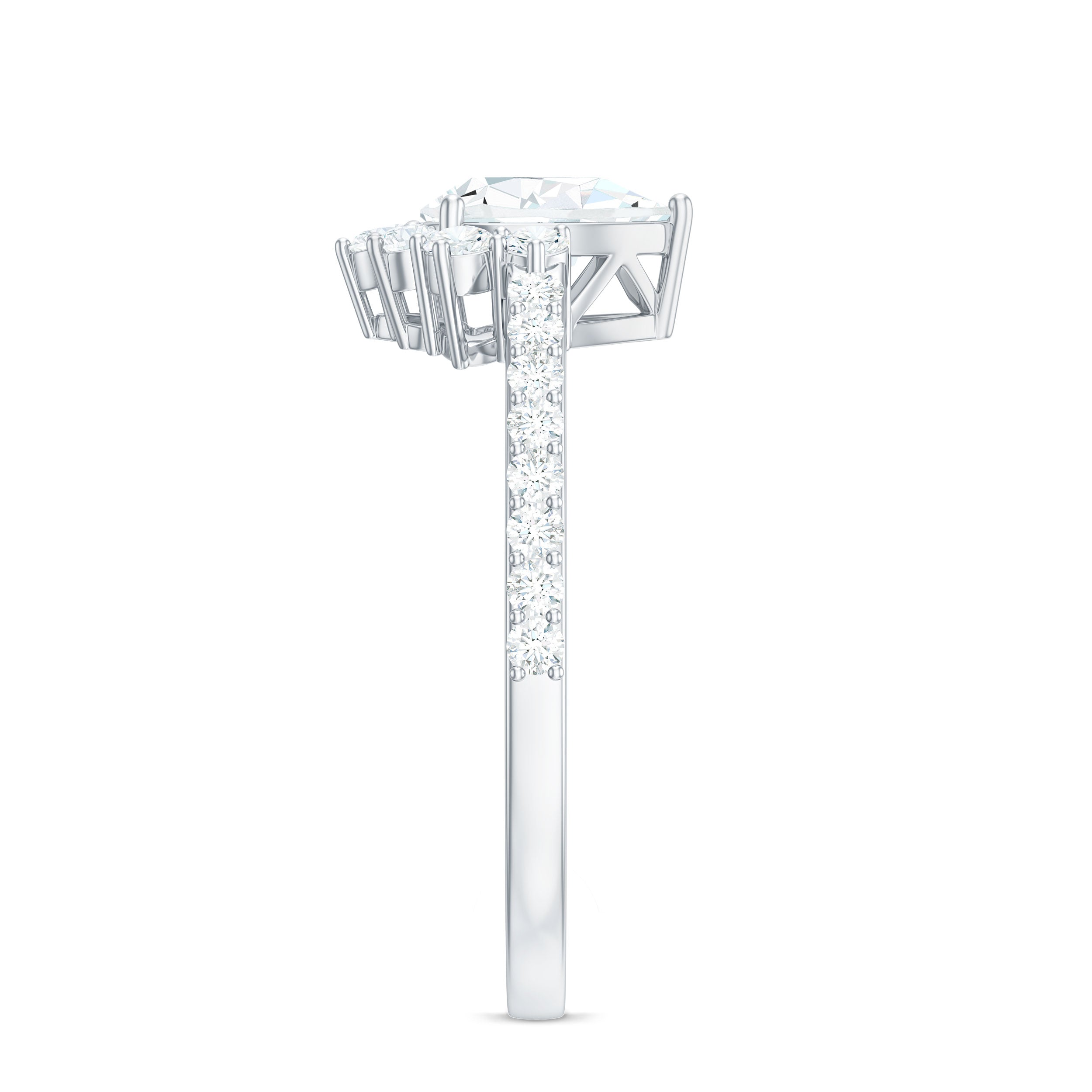 Rosec Jewels-Moissanite Teardrop Engagement Ring with Half Halo