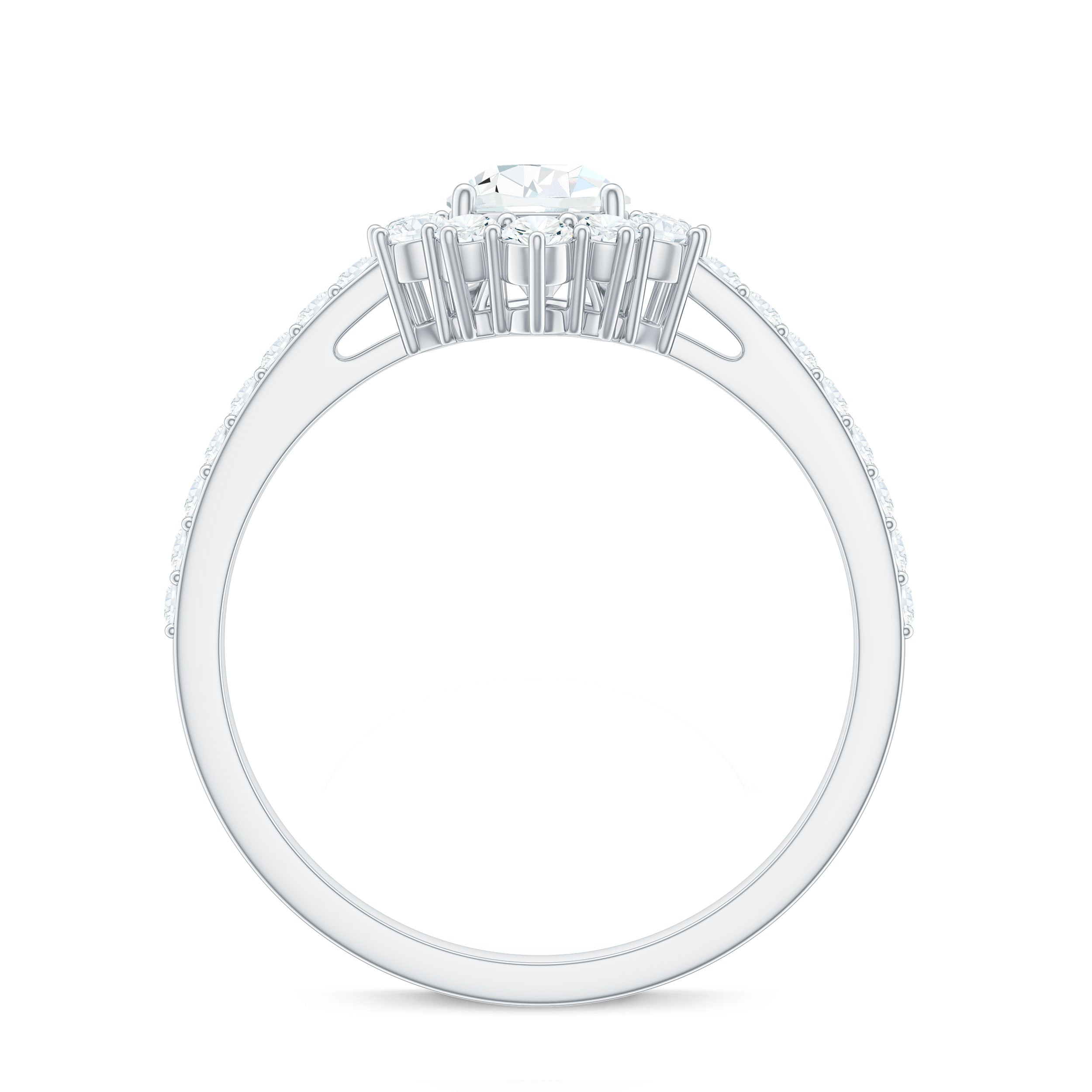 Rosec Jewels-Moissanite Teardrop Engagement Ring with Half Halo