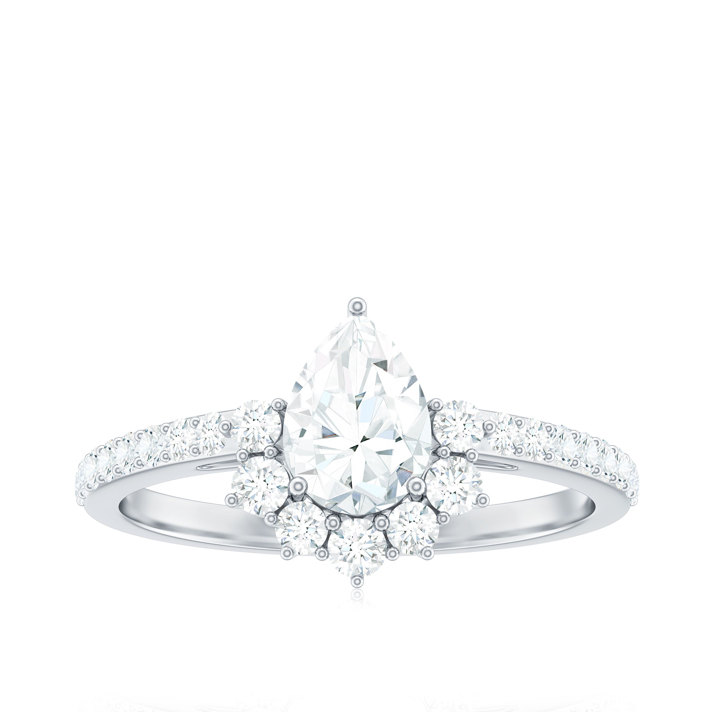 Rosec Jewels-Moissanite Teardrop Engagement Ring with Half Halo