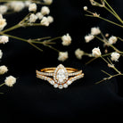 Sterling Silver Moissanite Teardrop Engagement Ring with Wedding Band D-VS1 14K Yellow Gold Plated Silver 6.5 - Rosec Jewels