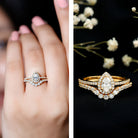 Sterling Silver Moissanite Teardrop Engagement Ring with Wedding Band D-VS1 14K Yellow Gold Plated Silver 6.5 - Rosec Jewels