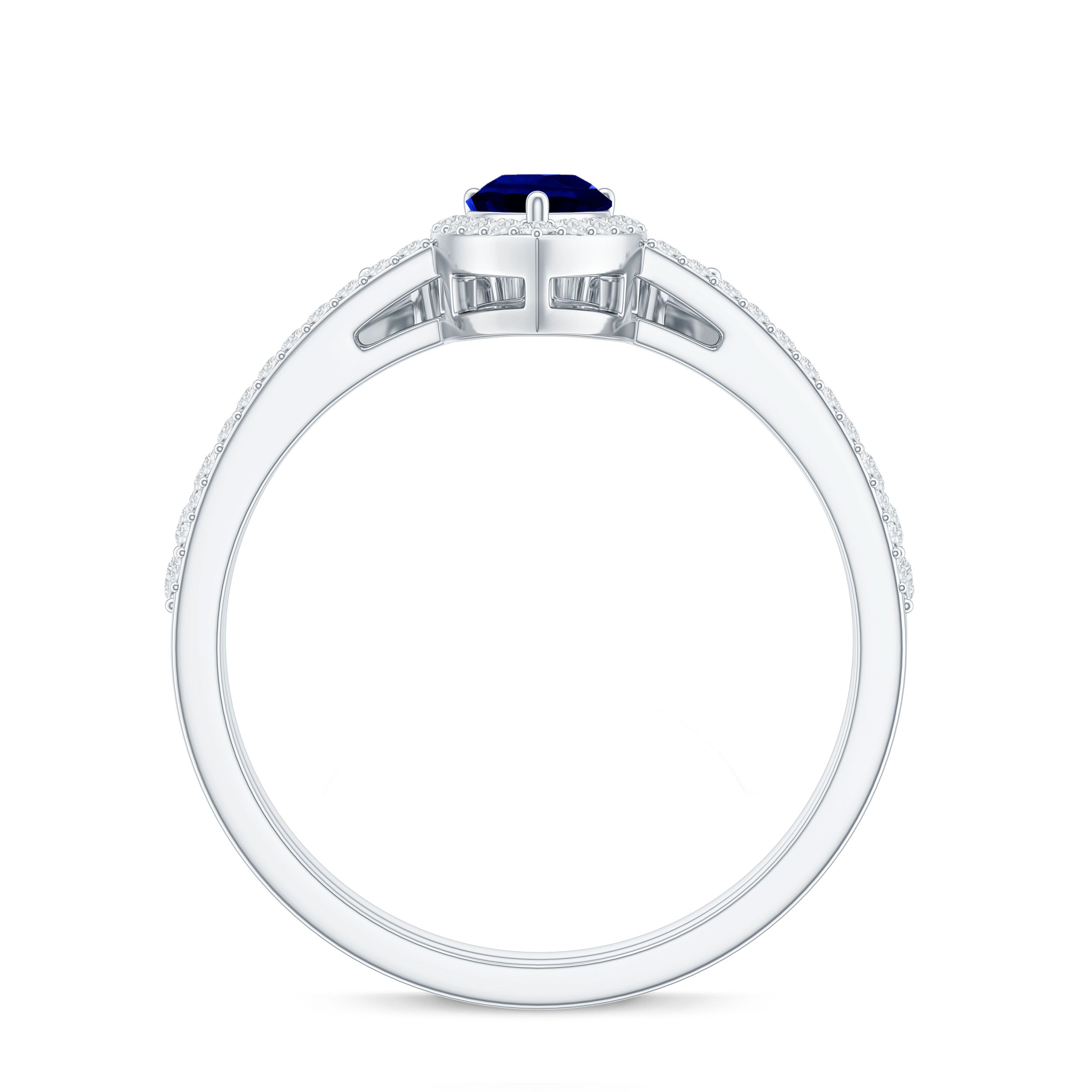 Certified Lab Grown Blue Sapphire Diamond Pear Shaped Engagement Ring Set AAAA - Rosec Jewels