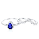 Certified Lab Grown Blue Sapphire Diamond Pear Shaped Engagement Ring Set AAAA - Rosec Jewels