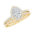 Rosec Jewels-1.75 CT Moissanite Teardrop Wedding Ring Set with Halo