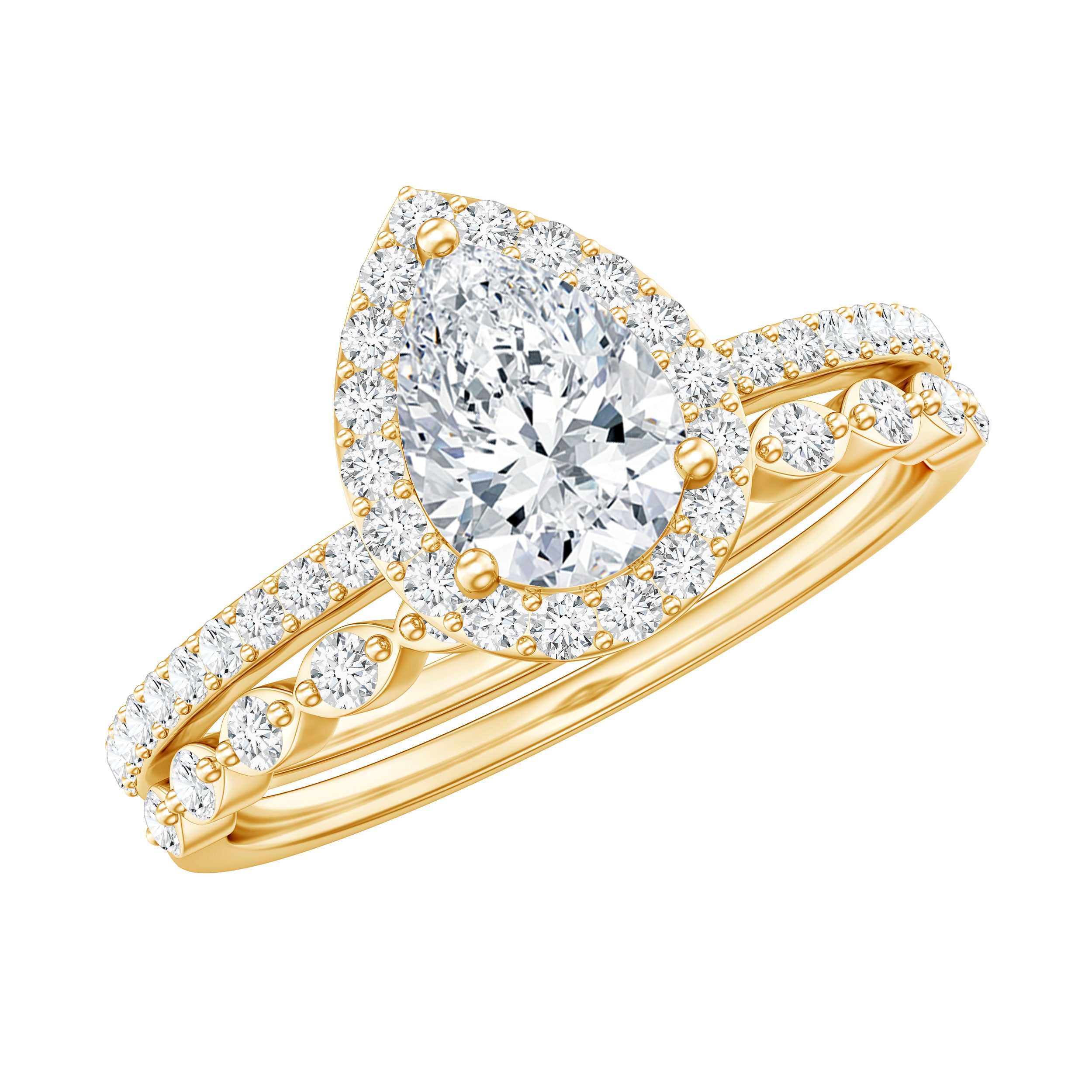 Rosec Jewels-1.75 CT Moissanite Teardrop Wedding Ring Set with Halo