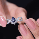 Real 0.5 Blue Sapphire Pear Shape Engagement Ring with Diamond Crossover AAA - Rosec Jewels