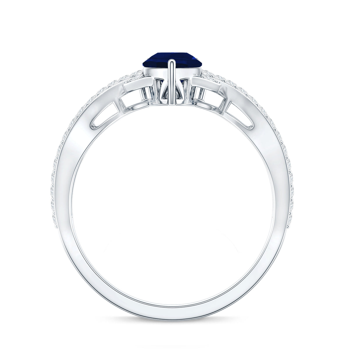 Real 0.5 Blue Sapphire Pear Shape Engagement Ring with Diamond Crossover AAA - Rosec Jewels