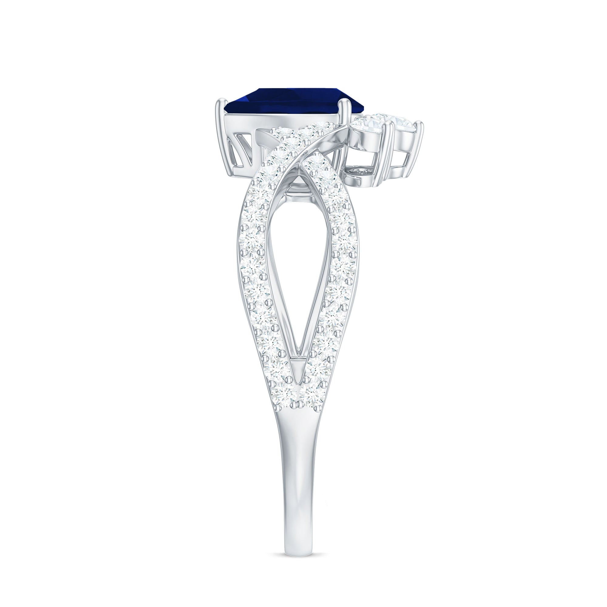Real 0.5 Blue Sapphire Pear Shape Engagement Ring with Diamond Crossover AAA - Rosec Jewels