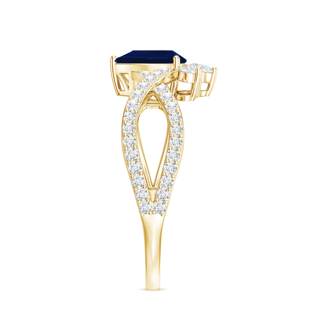 Real 0.5 Blue Sapphire Pear Shape Engagement Ring with Diamond Crossover AAA - Rosec Jewels