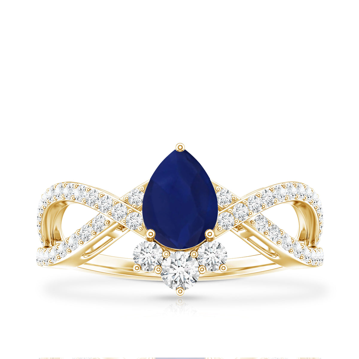 Real 0.5 Blue Sapphire Pear Shape Engagement Ring with Diamond Crossover AAA - Rosec Jewels