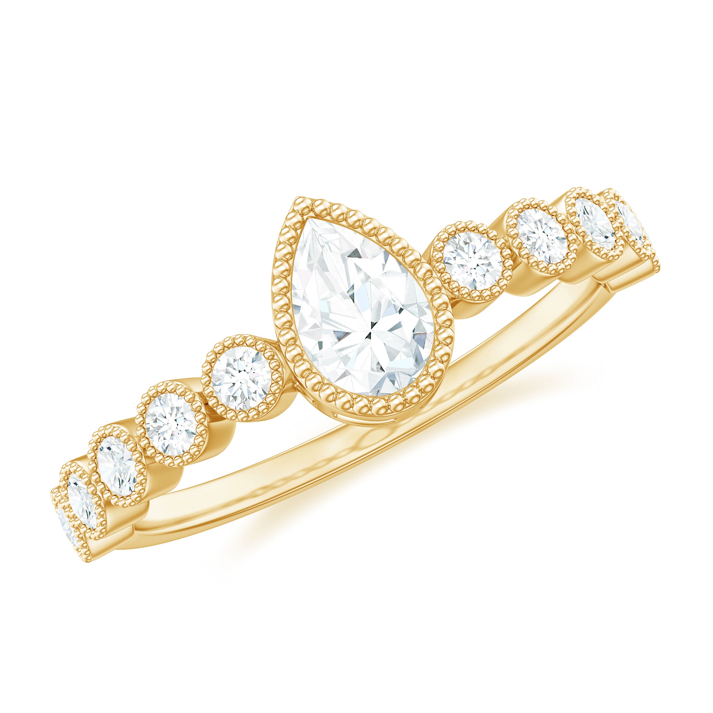 Beaded Bezel Set Moissanite Pear Engagement Ring D-VS1 - Rosec Jewels