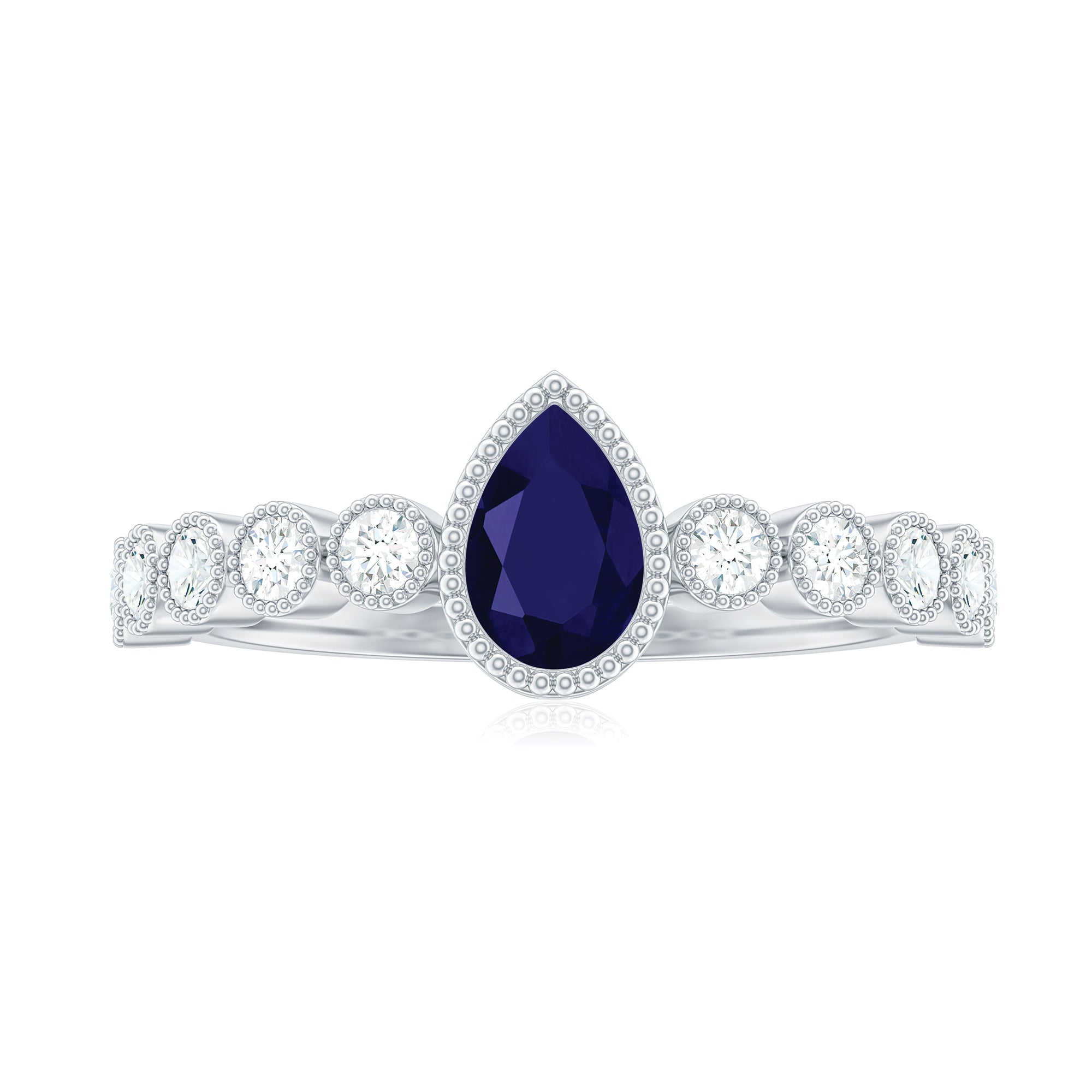 Rosec Jewels-Pear Cut 0.5 Carat Blue Sapphire Engagement Ring with Diamonds