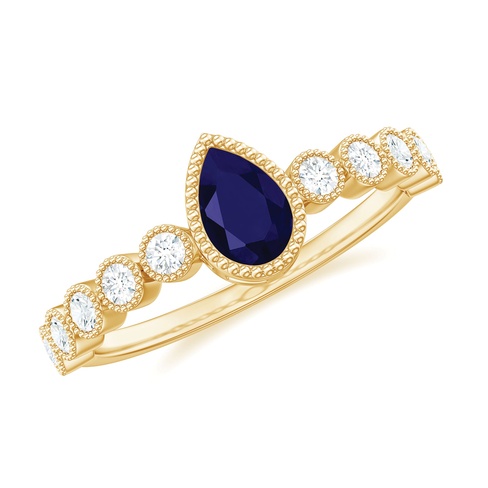 Rosec Jewels-Pear Cut 0.5 Carat Blue Sapphire Engagement Ring with Diamonds