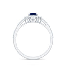 Certified 0.5 Carat Pear Shaped Blue Sapphire Crown Engagement Ring with Diamond AAA - Rosec Jewels