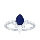 Certified 0.5 Carat Pear Shaped Blue Sapphire Crown Engagement Ring with Diamond AAA - Rosec Jewels