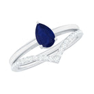 1 CT Pear Cut Blue Sapphire Solitaire Ring Set with Diamond Enhancer Band AAA - Rosec Jewels