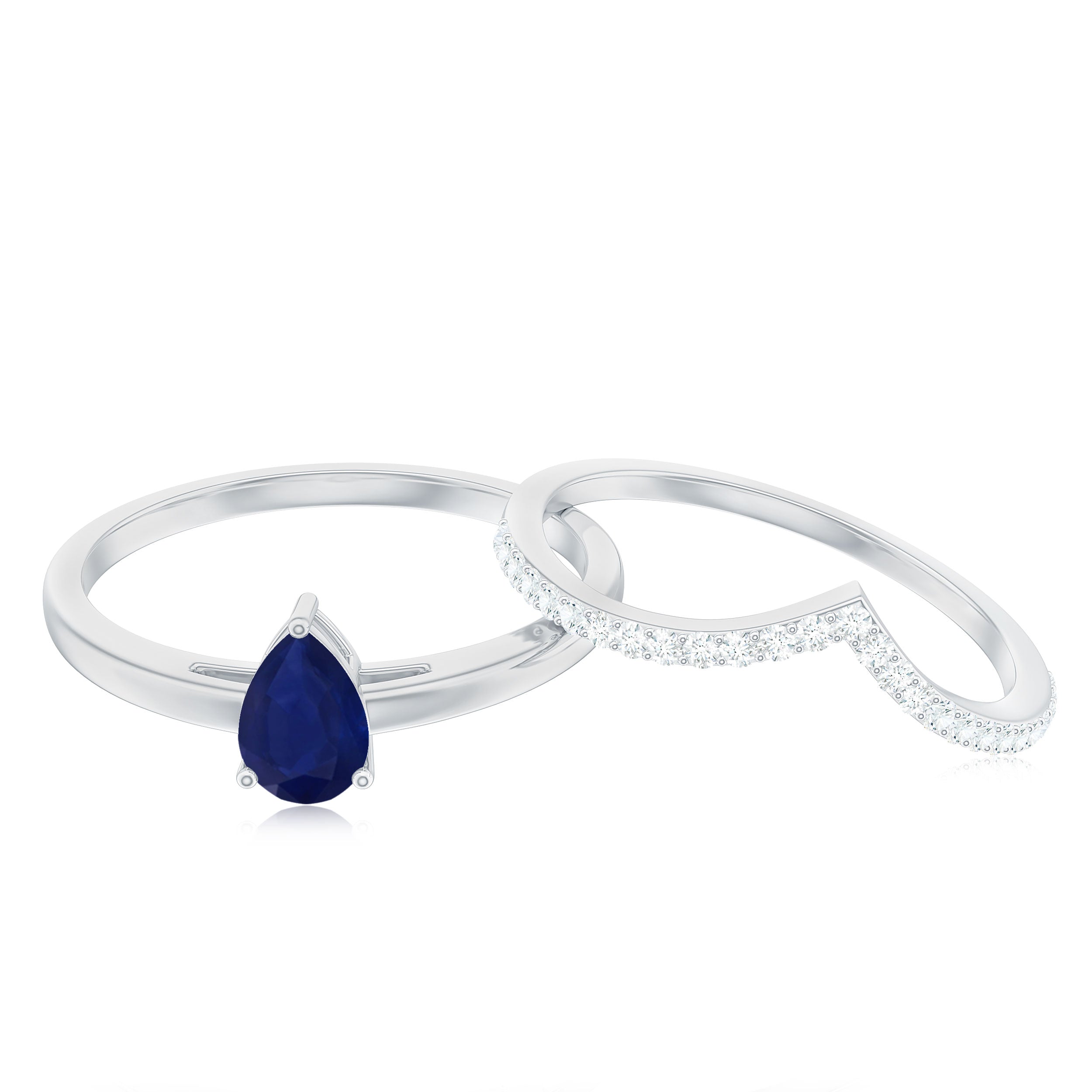 Rosec Jewels-1 CT Pear Cut Blue Sapphire Solitaire Ring Set with Diamond Enhancer Band