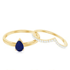 1 CT Pear Cut Blue Sapphire Solitaire Ring Set with Diamond Enhancer Band AAA - Rosec Jewels
