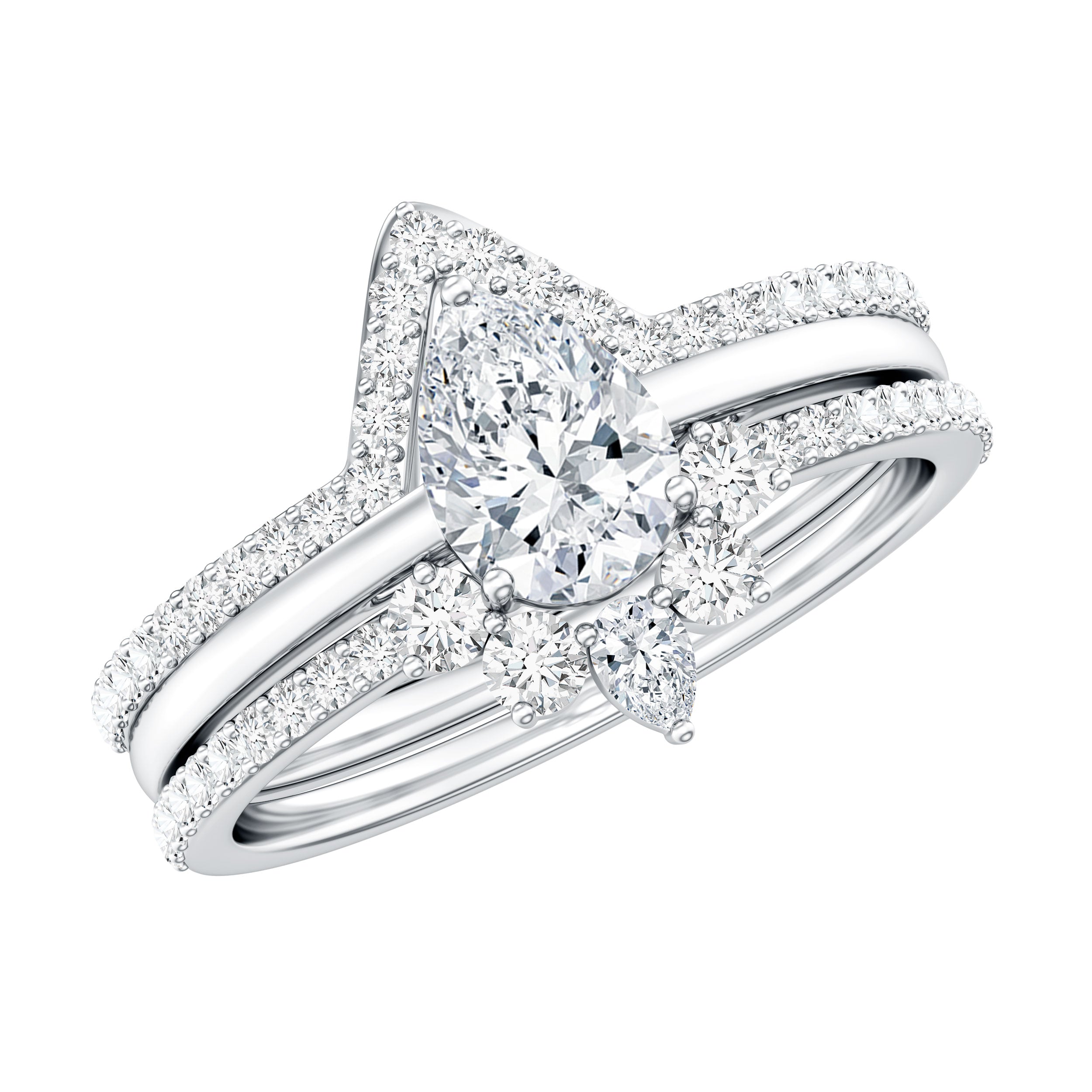 Brilliant Cut Moissanite Trio Wedding Ring Set For Women D-VS1 - Rosec Jewels