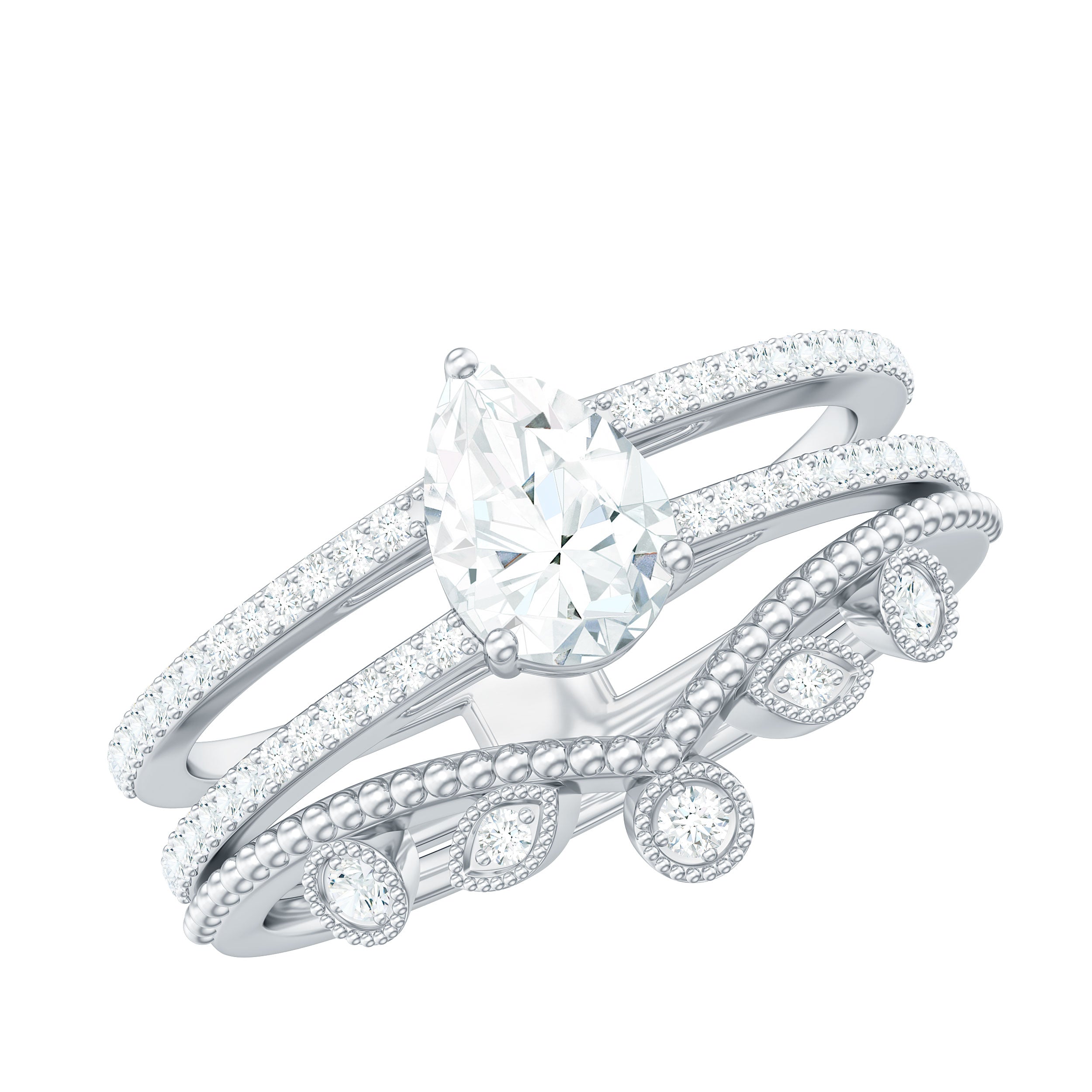 Rosec Jewels-Pear Moissanite Double Band Engagement Ring with Enhancer