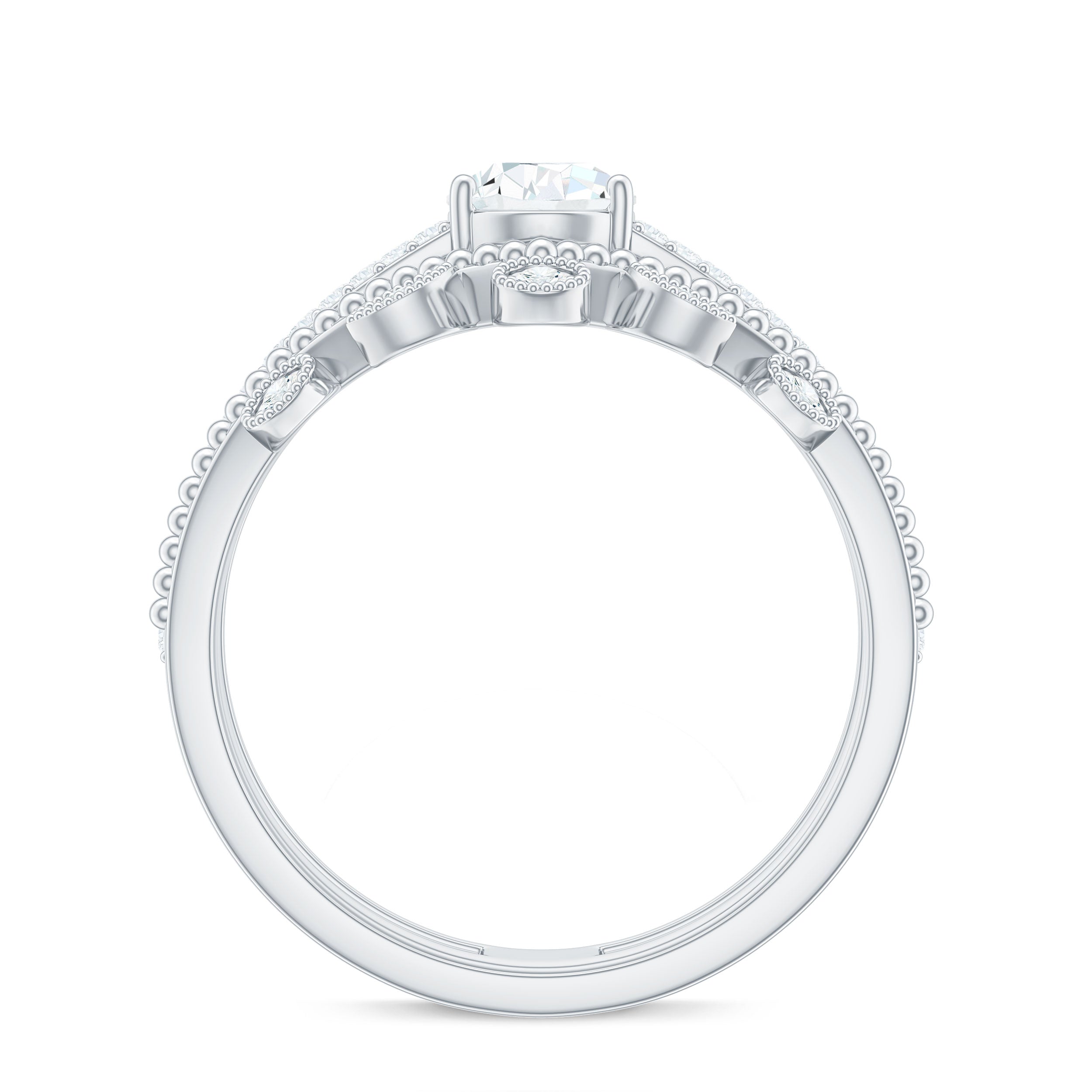 Rosec Jewels-Pear Moissanite Double Band Engagement Ring with Enhancer